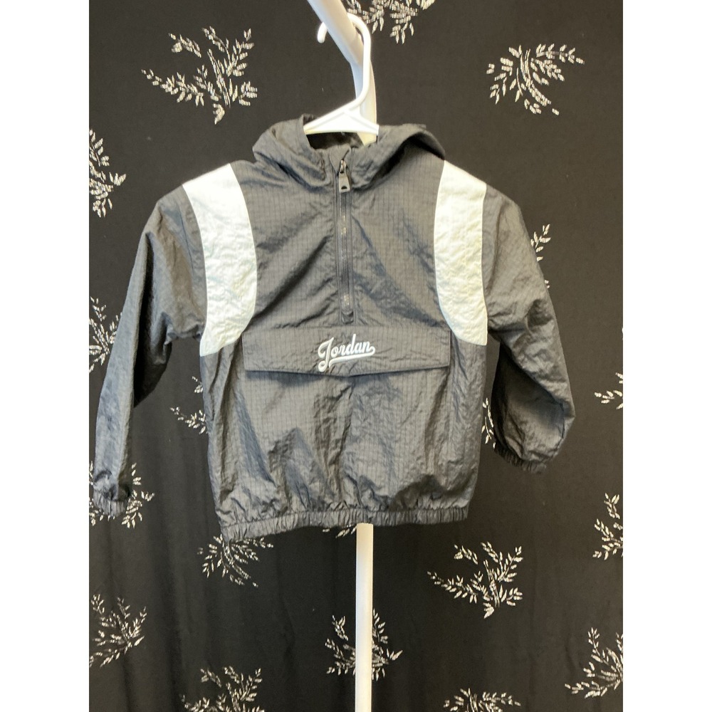 Jordan Boys Black White Ripstop Quarter Zip Hooded Windbreaker Jacket Size‎ 5 S